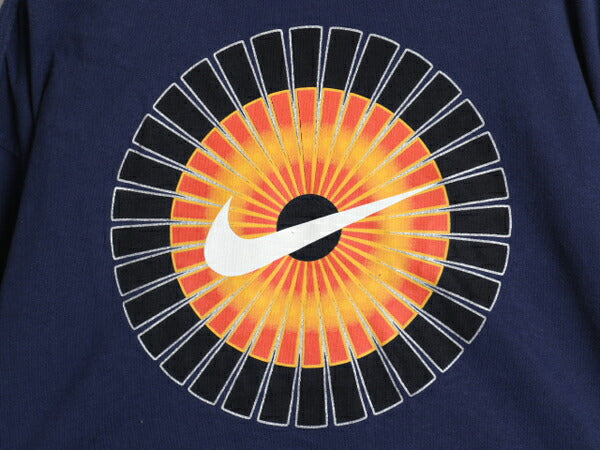 90s ナイキ モックネック スウッシュ 両面 プリント 長袖 Tシャツ メンズ XL 古着 オールド ロングTシャツ ヘビーウェイト ロンT ネイビー