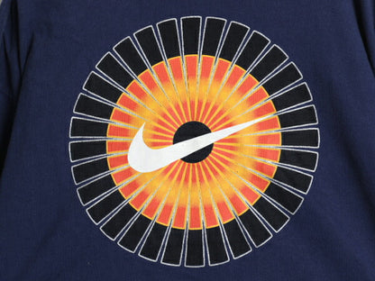 90s ナイキ モックネック スウッシュ 両面 プリント 長袖 Tシャツ メンズ XL 古着 オールド ロングTシャツ ヘビーウェイト ロンT ネイビー