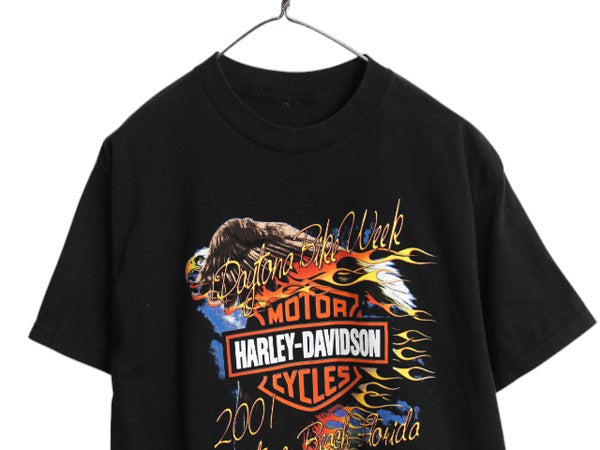 00s ハーレー ダビットソン 両面 イラスト プリント Tシャツ L 程 オールド オフィシャル バイク イーグル ヘビーウェイト グラフィック 黒