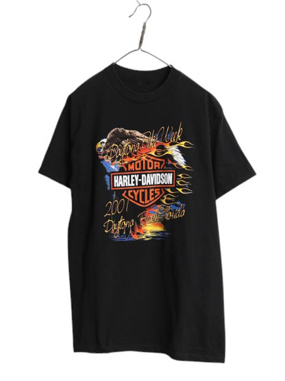 00s ハーレー ダビットソン 両面 イラスト プリント Tシャツ L 程 オールド オフィシャル バイク イーグル ヘビーウェイト グラフィック 黒