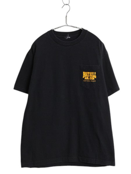 00s デイトナビーチ 両面 プリント ポケット付き Tシャツ L オールド 当時物 オフィシャル バイク 企業 イラスト ヘビーウェイト 黒 ポケT