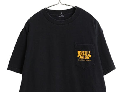 00s デイトナビーチ 両面 プリント ポケット付き Tシャツ L オールド 当時物 オフィシャル バイク 企業 イラスト ヘビーウェイト 黒 ポケT