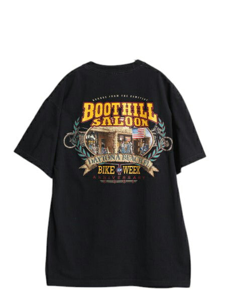 00s デイトナビーチ 両面 プリント ポケット付き Tシャツ L オールド 当時物 オフィシャル バイク 企業 イラスト ヘビーウェイト 黒 ポケT