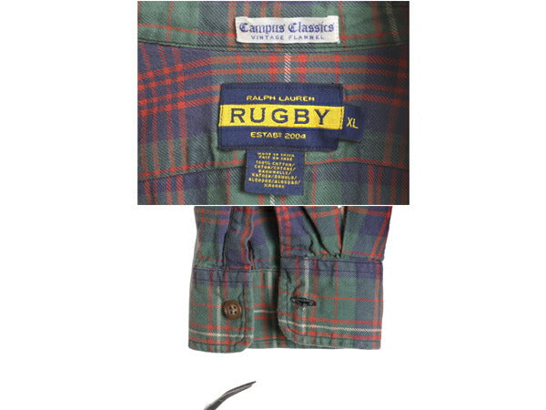 ラグビー ラルフローレン チェック フランネル シャツ メンズ XL ポロ ワーク 長袖シャツ ネルシャツ ポケット付き コットン マルチカラー