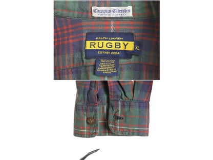 ラグビー ラルフローレン チェック フランネル シャツ メンズ XL ポロ ワーク 長袖シャツ ネルシャツ ポケット付き コットン マルチカラー