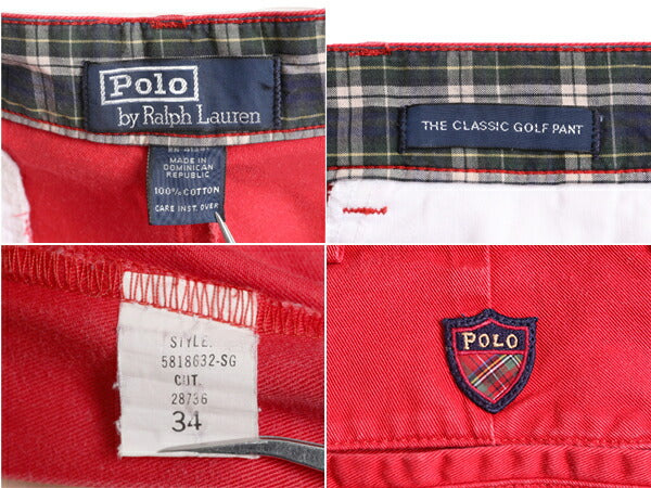 90s 初期 ポロ ゴルフ ラルフローレン 2タック コットン チノ ショートパンツ メンズ 34 / 90年代 オールド POLO GOLF ショーツ 短パン 赤