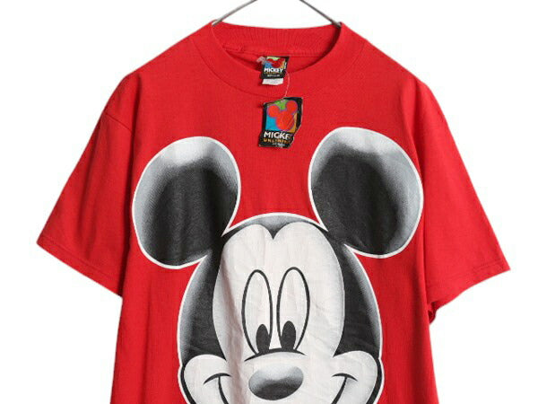 デッドストック 90s USA製 ミッキー プリント Tシャツ メンズ レディース L / オールド キャラクター イラスト ディズニー オフィシャル 赤