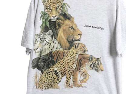 80s アニマル アート イラスト プリント Tシャツ メンズ レディース L ヴィンテージ ライオン タイガー グラフィック シングルステッチ 灰