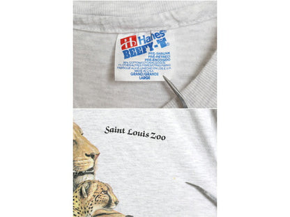 80s アニマル アート イラスト プリント Tシャツ メンズ レディース L ヴィンテージ ライオン タイガー グラフィック シングルステッチ 灰