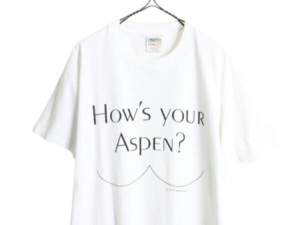 90s エロ ジョーク メッセージ プリント 半袖 Tシャツ メンズ L / オールド グラフィック イラスト シングルステッチ シンプル 白 当時物
