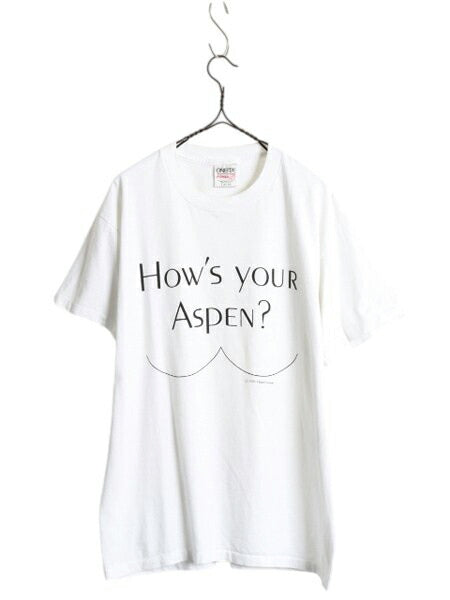 90s エロ ジョーク メッセージ プリント 半袖 Tシャツ メンズ L / オールド グラフィック イラスト シングルステッチ シンプル 白 当時物