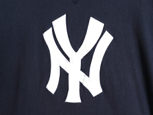 ナイキ ヤンキース ロゴ パッチ 刺繍 半袖 Tシャツ メンズ XL / MLB オフィシャル 大リーグ 野球 スウッシュ 前V 紺 大きいサイズ シンプル