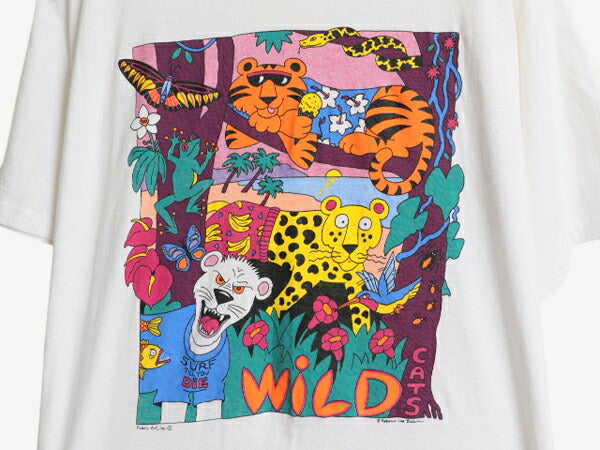 90s USA製 アニマル アート イラスト プリント Tシャツ メンズ XL / 古着 オールド グラフィック ヘビーウェイト カットソー 大きいサイズ