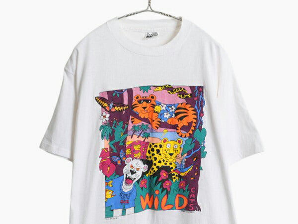 90s USA製 アニマル アート イラスト プリント Tシャツ メンズ XL / 古着 オールド グラフィック ヘビーウェイト カットソー 大きいサイズ