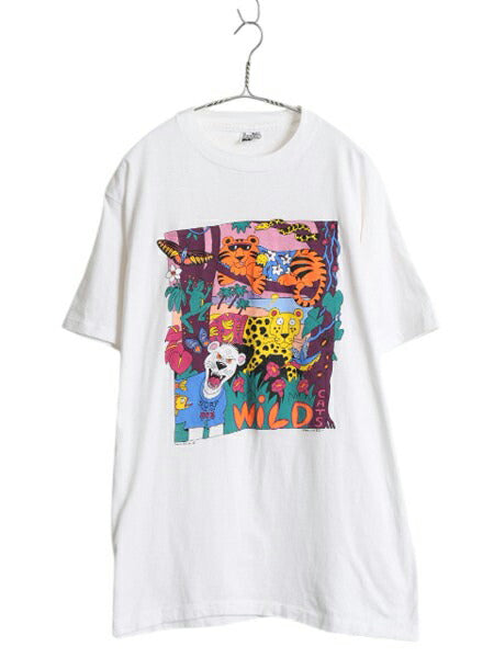 90s USA製 アニマル アート イラスト プリント Tシャツ メンズ XL / 古着 オールド グラフィック ヘビーウェイト カットソー 大きいサイズ