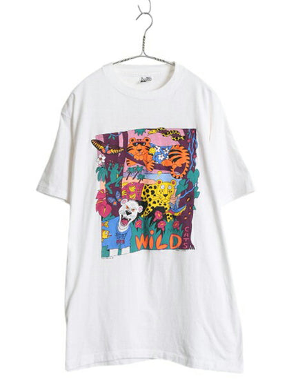 90s USA製 アニマル アート イラスト プリント Tシャツ メンズ XL / 古着 オールド グラフィック ヘビーウェイト カットソー 大きいサイズ