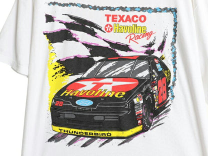 90s USA製 ナスカー イラスト プリント Tシャツ メンズ L オールド アート グラフィック ヘビーウェイト テキサコ 企業物 白 アメ車 旧車