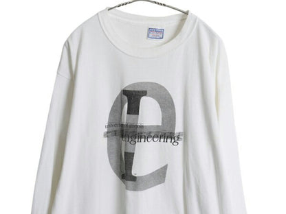 90s USA製 カレッジ アート プリント 長袖 Tシャツ メンズ XL 古着 オールド ロングスリーブ ロンT イラスト グラフィック 大きいサイズ 白