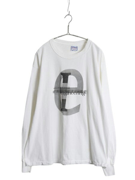 90s USA製 カレッジ アート プリント 長袖 Tシャツ メンズ XL 古着 オールド ロングスリーブ ロンT イラスト グラフィック 大きいサイズ 白