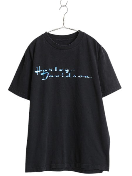 90s ハーレー ダビットソン 両面 プリント Tシャツ メンズ L / 古着 オールド 当時物 オフィシャル バイク イラスト グラフィック ブラック