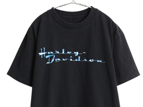 90s ハーレー ダビットソン 両面 プリント Tシャツ メンズ L / 古着 オールド 当時物 オフィシャル バイク イラスト グラフィック ブラック
