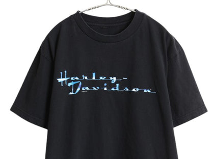 90s ハーレー ダビットソン 両面 プリント Tシャツ メンズ L / 古着 オールド 当時物 オフィシャル バイク イラスト グラフィック ブラック