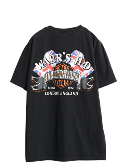 90s ハーレー ダビットソン 両面 プリント Tシャツ メンズ L / 古着 オールド 当時物 オフィシャル バイク イラスト グラフィック ブラック