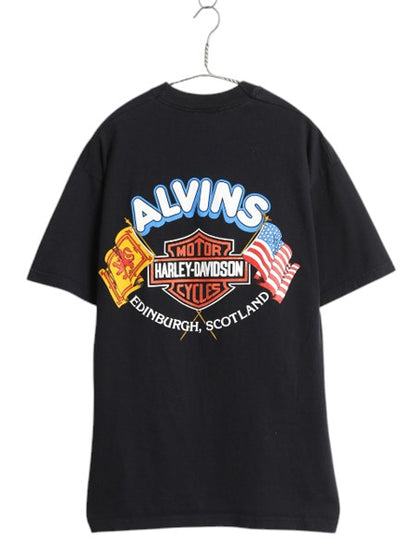 90s ハーレー ダビットソン 両面 プリント Tシャツ メンズ L / 古着 オールド オフィシャル 当時物 バイク イラスト グラフィック ブラック