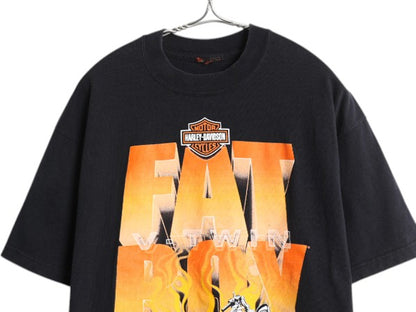 90s ハーレー ダビットソン 両面 プリント Tシャツ メンズ L / 古着 オールド オフィシャル 当時物 バイク イラスト グラフィック ブラック