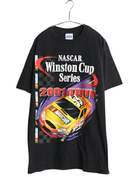 00s ナスカー 両面 イラスト プリント Tシャツ メンズ L / 古着 オールド グラフィック アート ヘビーウェイト モータースポーツ ブラック