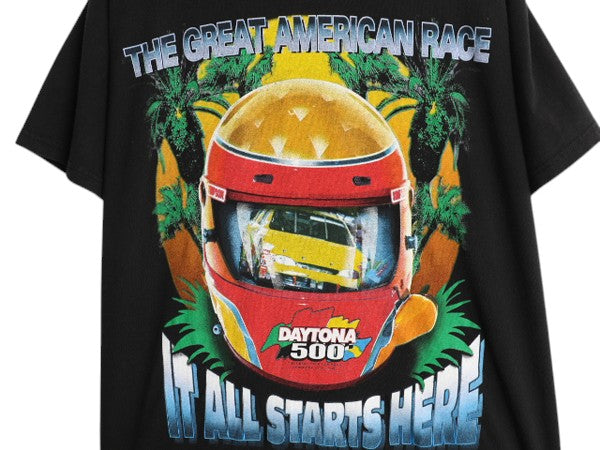 90s USA製 ナスカー 両面 イラスト プリント Tシャツ メンズ M / オールド グラフィック アート ヘビーウェイト モータースポーツ ブラック