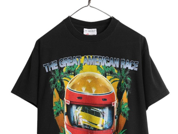 90s USA製 ナスカー 両面 イラスト プリント Tシャツ メンズ M / オールド グラフィック アート ヘビーウェイト モータースポーツ ブラック