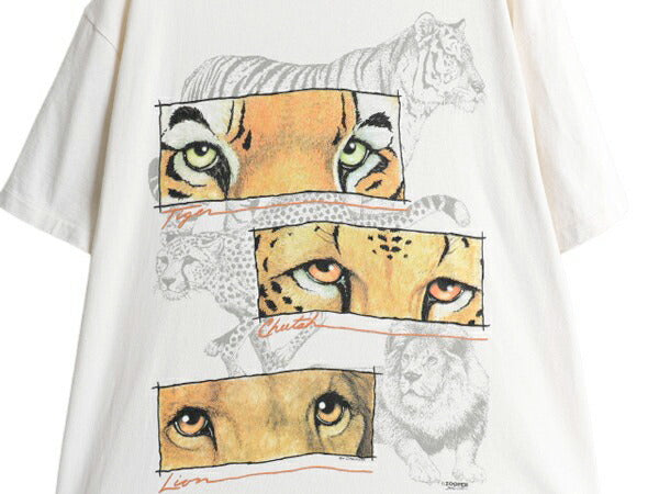 90s USA製 アニマル アート イラスト プリント Tシャツ メンズ レディース XL 古着 オールド ライオン タイガー チーター シングルステッチ