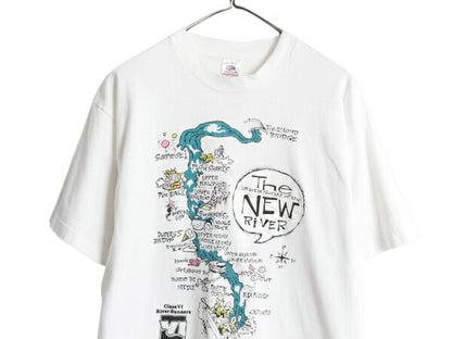 90s USA製 アート イラスト プリント Tシャツ メンズ レディース L / 古着 オールド キャラクター グラフィック シングルステッチ ホワイト