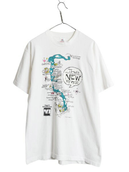 90s USA製 アート イラスト プリント Tシャツ メンズ レディース L / 古着 オールド キャラクター グラフィック シングルステッチ ホワイト