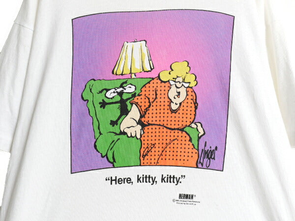 80s USA製 ジョーク アート イラスト プリント Tシャツ メンズ XL ヴィンテージ グラフィック ヘビーウェイト カットソー 大きいサイズ 白