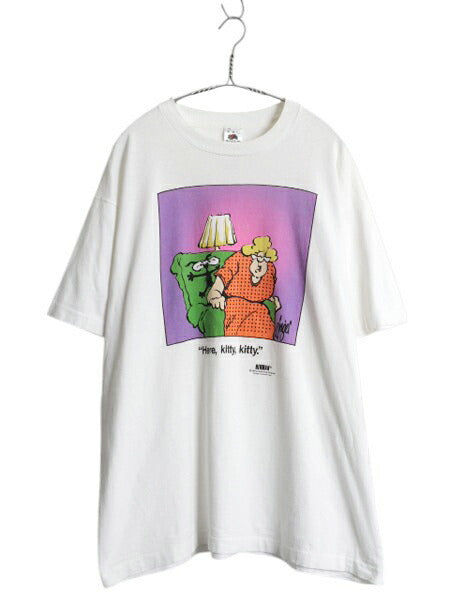80s USA製 ジョーク アート イラスト プリント Tシャツ メンズ XL ヴィンテージ グラフィック ヘビーウェイト カットソー 大きいサイズ 白