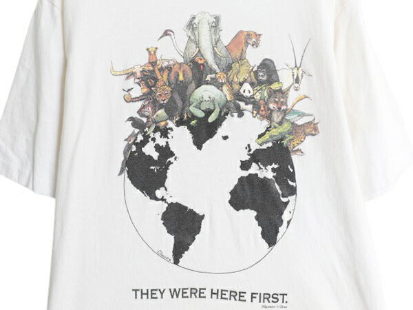 90s USA製 アニマル アート イラスト メッセージ プリント Tシャツ メンズ L 古着 オールド シングルステッチ ヘビーウェイト グラフィック