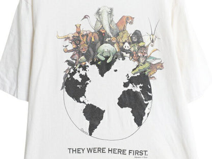 90s USA製 アニマル アート イラスト メッセージ プリント Tシャツ メンズ L 古着 オールド シングルステッチ ヘビーウェイト グラフィック