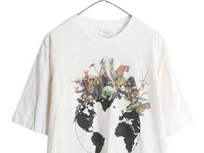 90s USA製 アニマル アート イラスト メッセージ プリント Tシャツ メンズ L 古着 オールド シングルステッチ ヘビーウェイト グラフィック