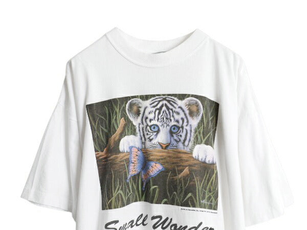 90s ホワイト タイガー アート イラスト プリント Tシャツ メンズ XXL 古着 オールド アニマル グラフィック ヘビーウェイト 大きいサイズ