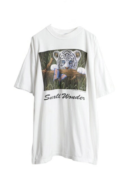 90s ホワイト タイガー アート イラスト プリント Tシャツ メンズ XXL 古着 オールド アニマル グラフィック ヘビーウェイト 大きいサイズ