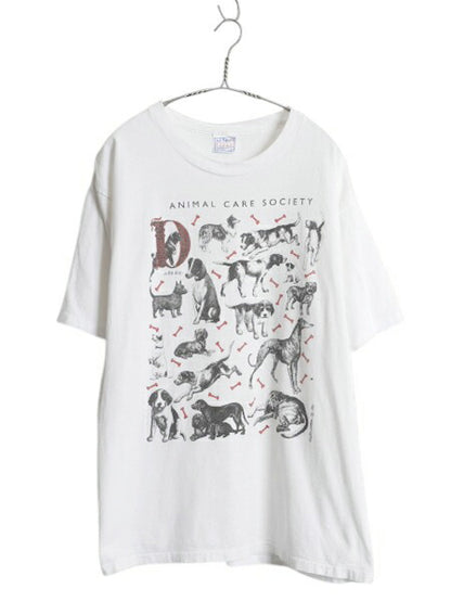 90s ドッグ アート イラスト プリント Tシャツ メンズ レディース L オールド アニマル 犬 グラフィック シングルステッチ ヘビーウェイト
