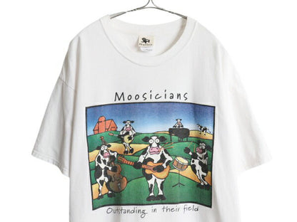 00s ウシ ジョーク アート イラスト プリント Tシャツ メンズ XL 古着 オールド グラフィック カットソー ヘビーウェイト 大きいサイズ 白