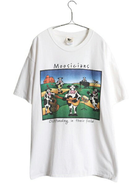 00s ウシ ジョーク アート イラスト プリント Tシャツ メンズ XL 古着 オールド グラフィック カットソー ヘビーウェイト 大きいサイズ 白