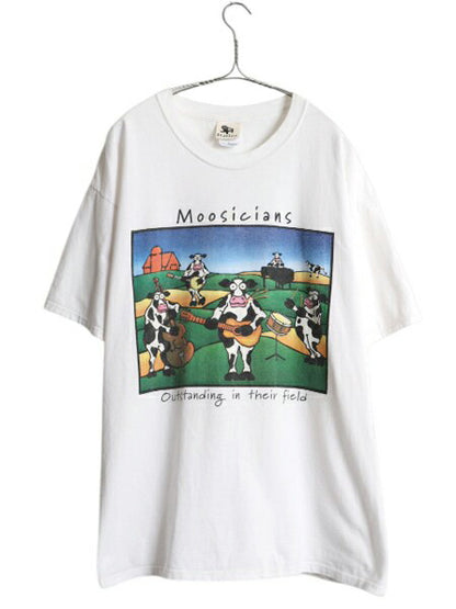 00s ウシ ジョーク アート イラスト プリント Tシャツ メンズ XL 古着 オールド グラフィック カットソー ヘビーウェイト 大きいサイズ 白