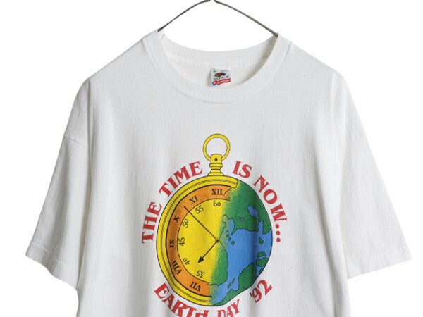 90s USA製 地球 アート メッセージ イラスト プリント Tシャツ メンズ XL / 古着 オールド グラフィック シングルステッチ 大きいサイズ 白