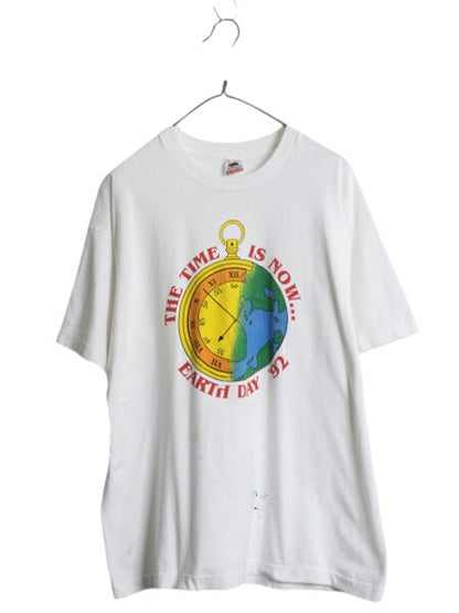 90s USA製 地球 アート メッセージ イラスト プリント Tシャツ メンズ XL / 古着 オールド グラフィック シングルステッチ 大きいサイズ 白