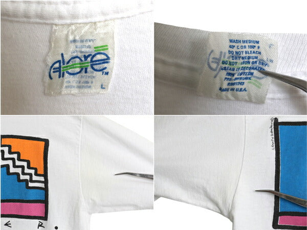 90s USA製 アート イラスト プリント Tシャツ メンズ レディース L 古着 オールド グラフィック シングルステッチ ヘビーウェイト ホワイト