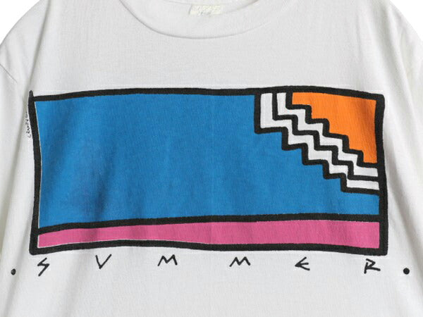 90s USA製 アート イラスト プリント Tシャツ メンズ レディース L 古着 オールド グラフィック シングルステッチ ヘビーウェイト ホワイト